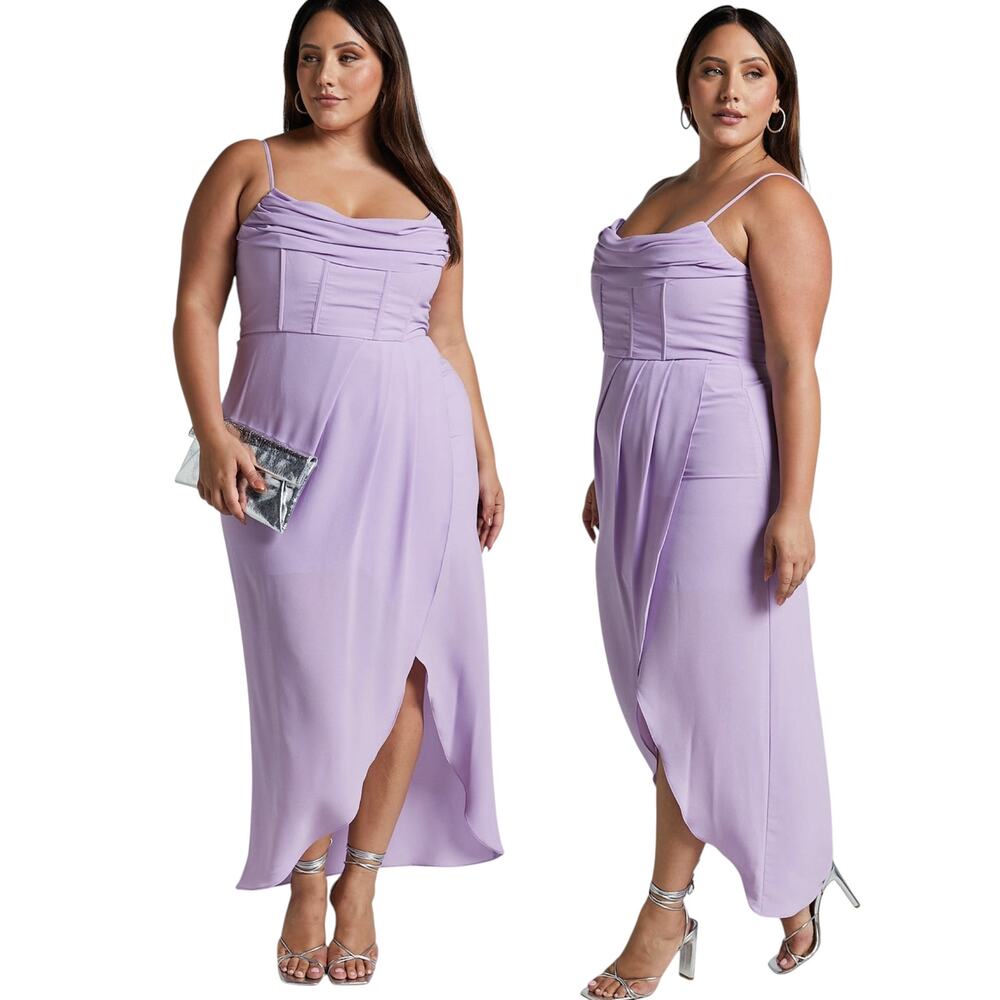 Showpo Andrina High Low Faux Wrap Corset Dress in Lilac size 16 NWT